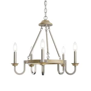 Barrett 22 in. 5-Light Brushed Nickel with Distressed Antique Gray Round Chandelier Display