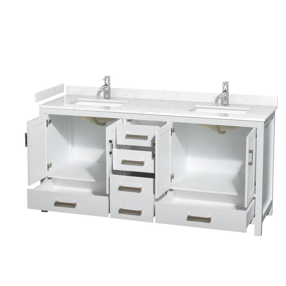 Sheffield 72'' White Double Freestanding Bathroom Vanity with Carrara Marble Top