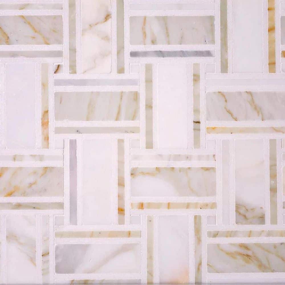 Serena 4 in. x 4 in. Polished White Gray Calacatta Gold, Thassos Marble Mosaic Wall and Floor Tile Sample (0.14 sq. ft.) price history on PriceWatchPro