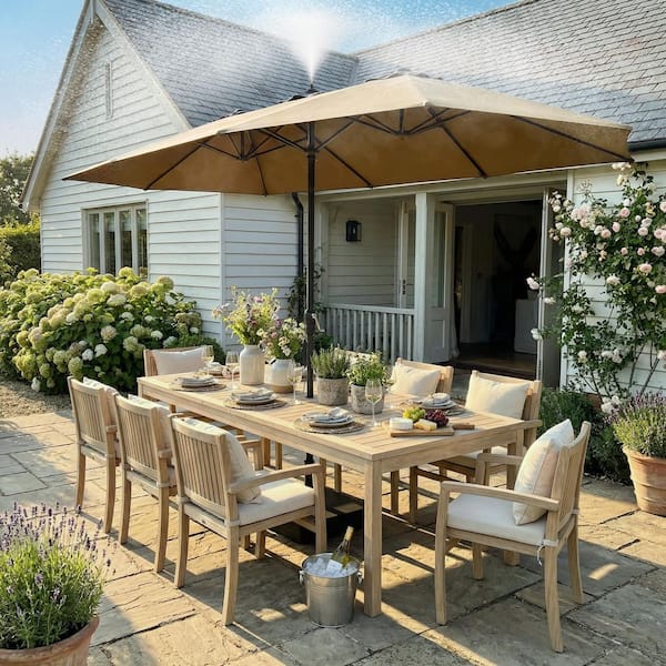 15 patio umbrella with table base FUFU&GAGA 15 ft. Steel Double-Sided Market Patio Umbrella with Electric  Misting Pump and Durable Umbrella Base, Cover in Beige WW-510045-01