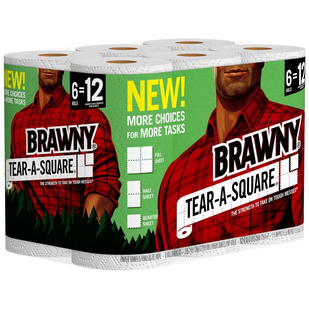 Brawny White Tear-A-Square Sheets Paper Towel (6-Rolls) 441745