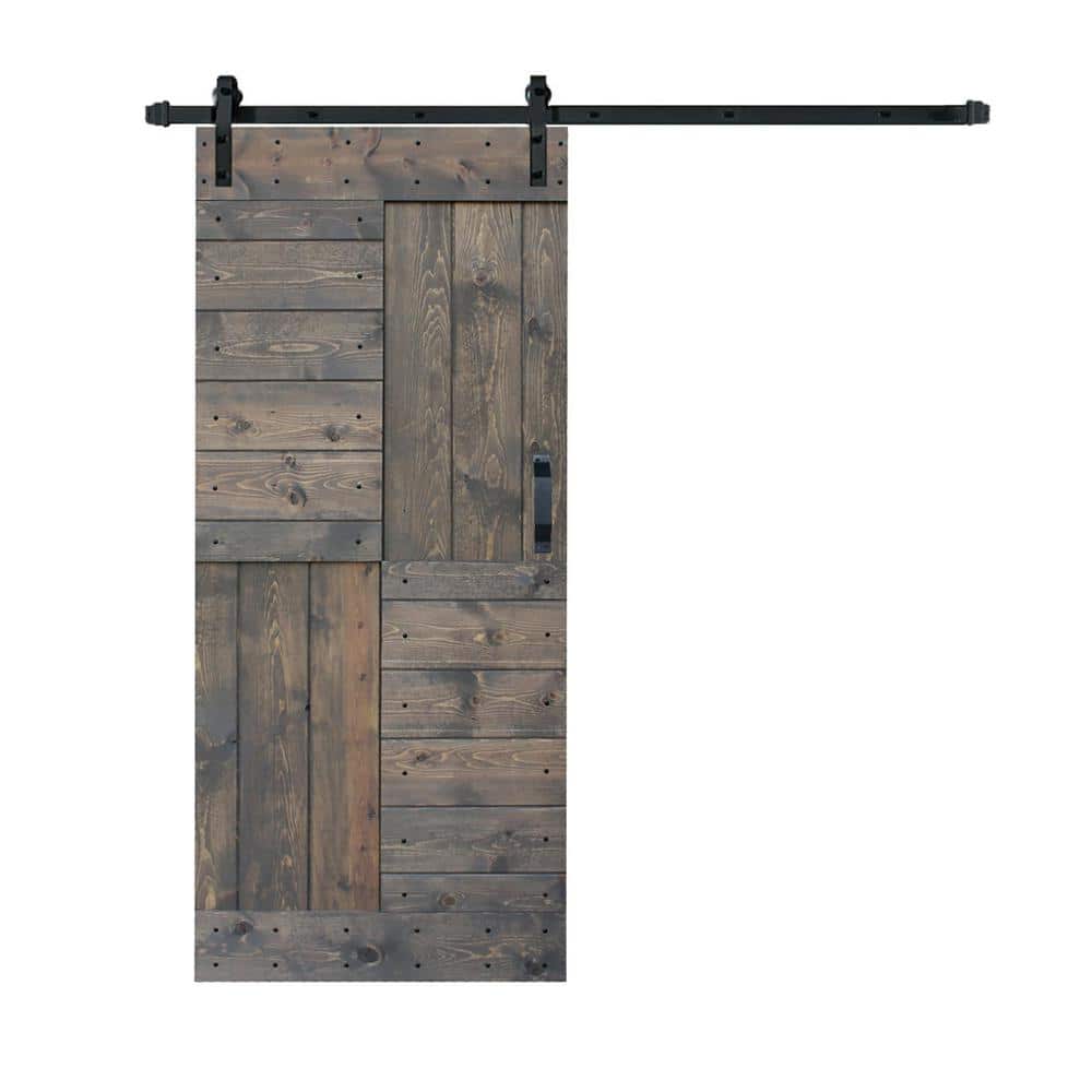 S Series 36 in. x 84 in. Smoky Gray Finished DIY Solid Wood Sliding Barn Door with Hardware Kit price history on PriceWatchPro