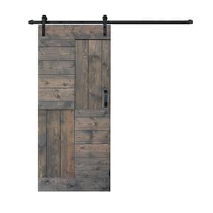 S Series 36 in. x 84 in. Smoky Gray Finished DIY Solid Wood Sliding Barn Door with Hardware Kit