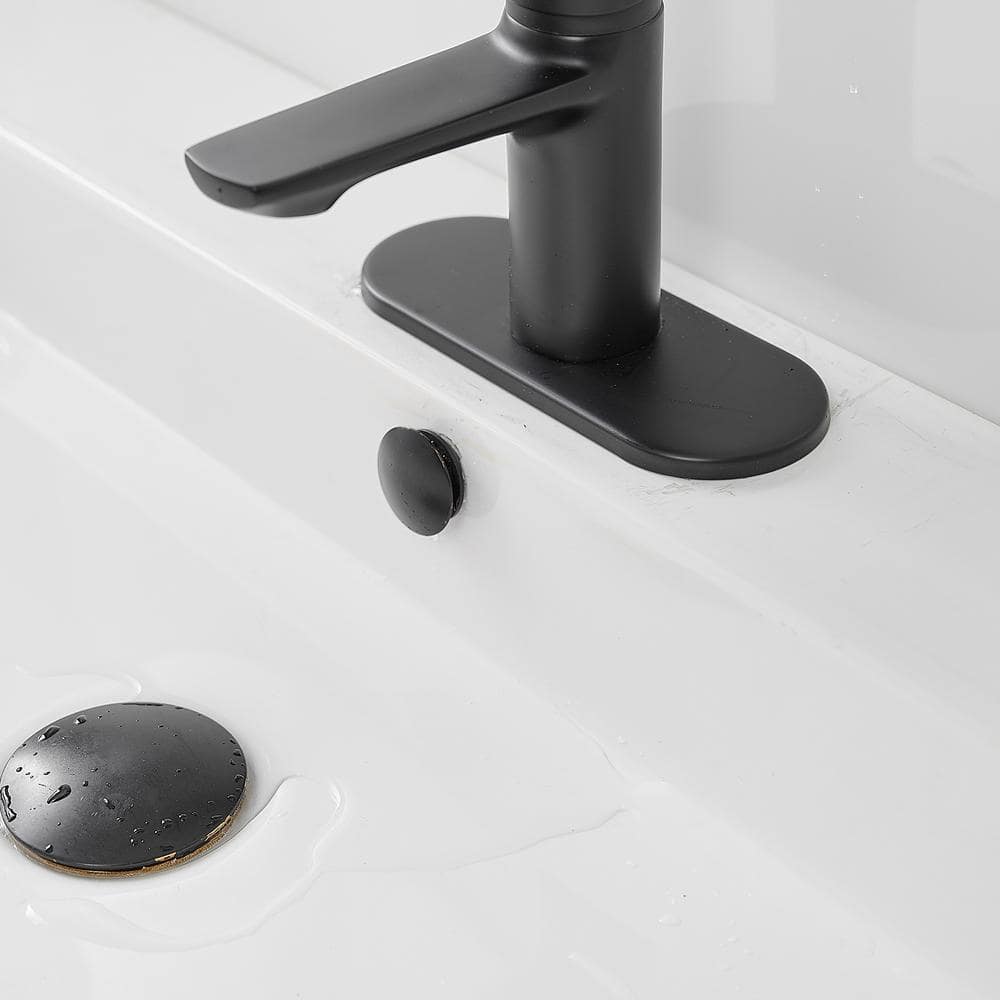 Matte Black Single-Handle Low-Arc Bathroom Faucet with Drain