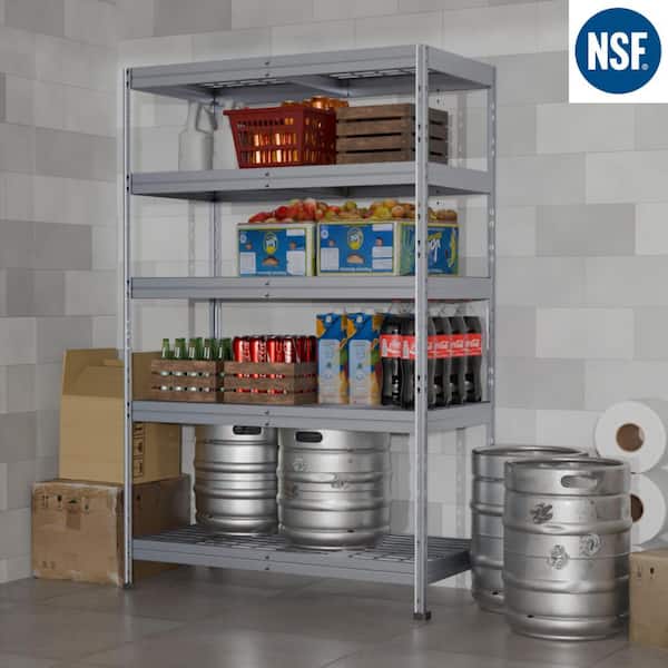 NSF Series 5-Tier Galvanized Steel Garage Storage Shelving Unit in Silver, Wire Racks (47.2 in. W x 71 in. H x 20 in. D)