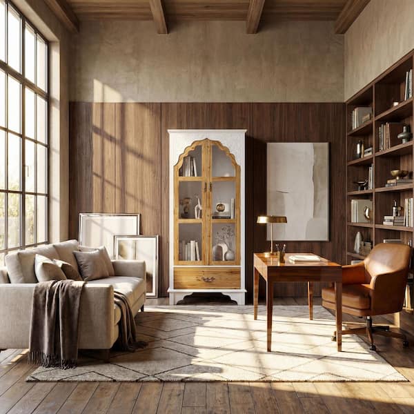 FUFU&GAGA White 31.5 in. Display Cabinet with China Cabinet