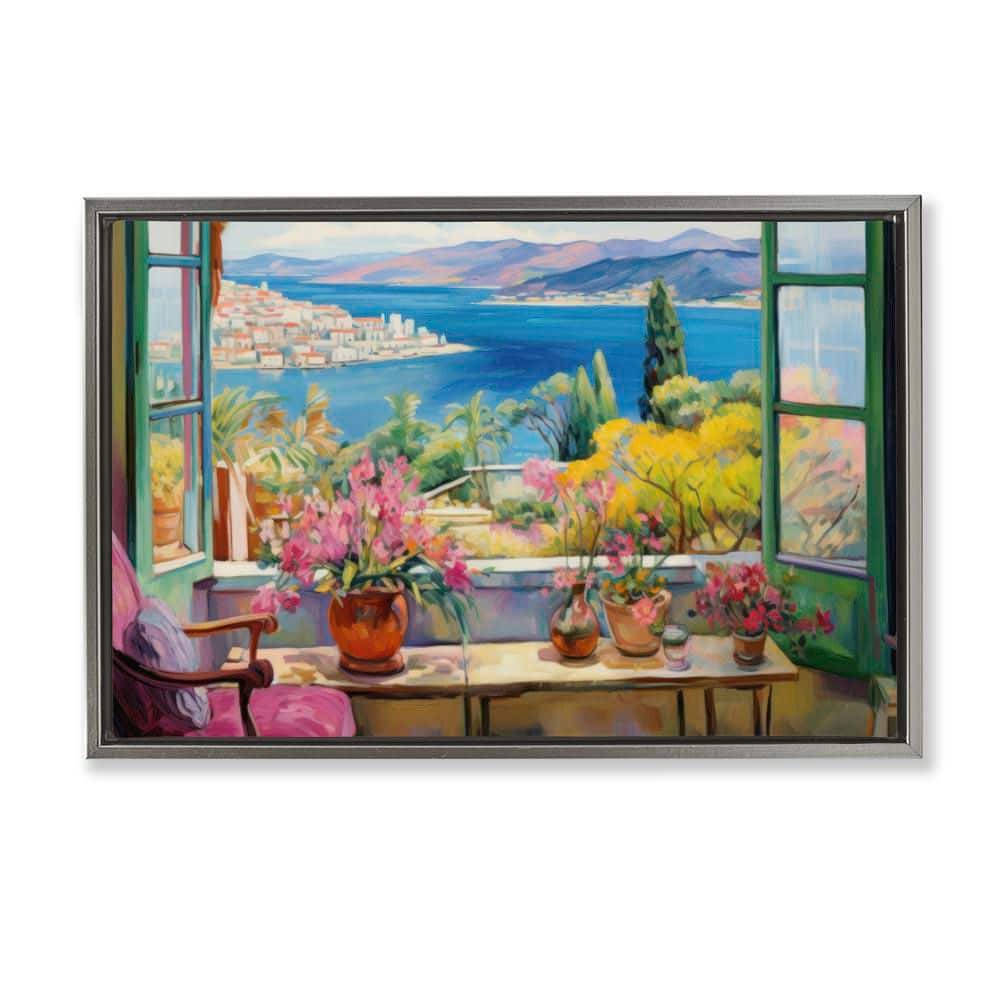 Seaside Window View by LSR Design Studio Gray Floater Frame Nature Graphic Art Print 17 in. x 25 in. price history on PriceWatchPro