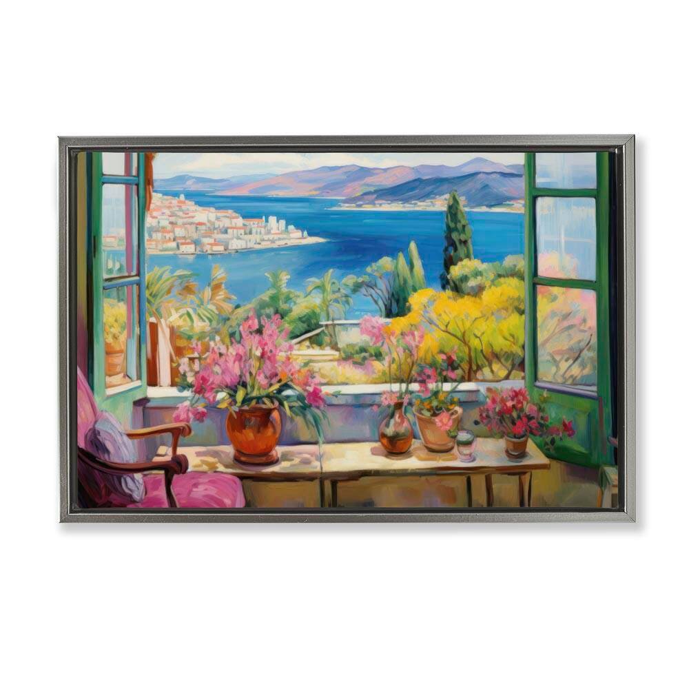 Seaside Window View by LSR Design Studio Gray Floater Frame Nature Graphic Art Print 21 in. x 31 in. price history on PriceWatchPro