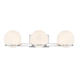 Hollywood Nights 23.75 in. 3-Light Chrome LED Vanity Light with Etched Opal Glass Shades