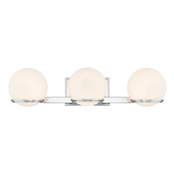 Minka Lavery Hollywood Nights 23.75 in. 3-Light Chrome LED Vanity Light with Etched Opal Glass Shades
