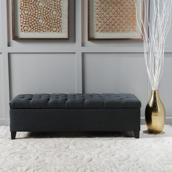 Dark Gray Tufted Fabric Storage Bench