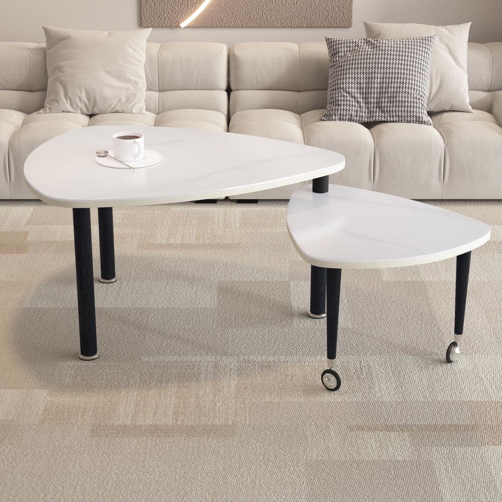 37.4 in. White Specialty MDF Coffee Table Set with Solid Wood Legs for Living Room, Bedroom price history on PriceWatchPro