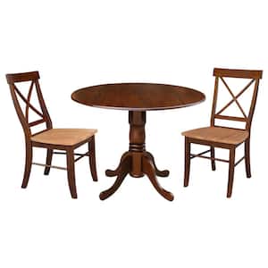 3-Piece 42 in. Cinnamon/Espresso Dual Drop Leaf Table Set with 2-Side Chairs