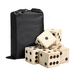 Six 3.5 in. x 3.5 in. High Roller Yard Dice Set with Wooden Dice and Reusable Scorecard Included in Nylon Storage Bag