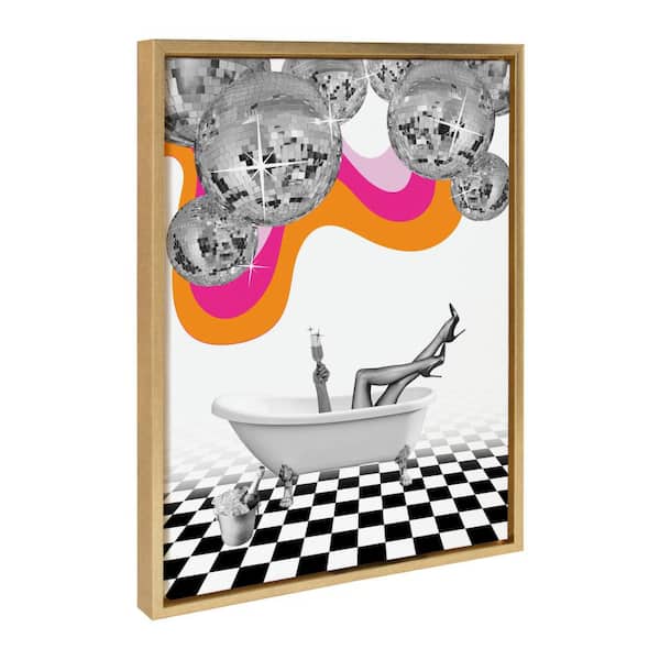 Kate and Laurel Sylvie Disco Bathtub Framed Canvas by Honey Island Studio (Set of 1) Culture Art Print 18.00 in. x 24.00 in.