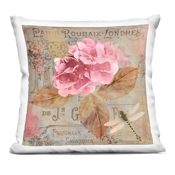 Stupell Industries Vintage French Hydrangea Pink Abstract Polyester 18 in. X 18 in. Throw Pillow
