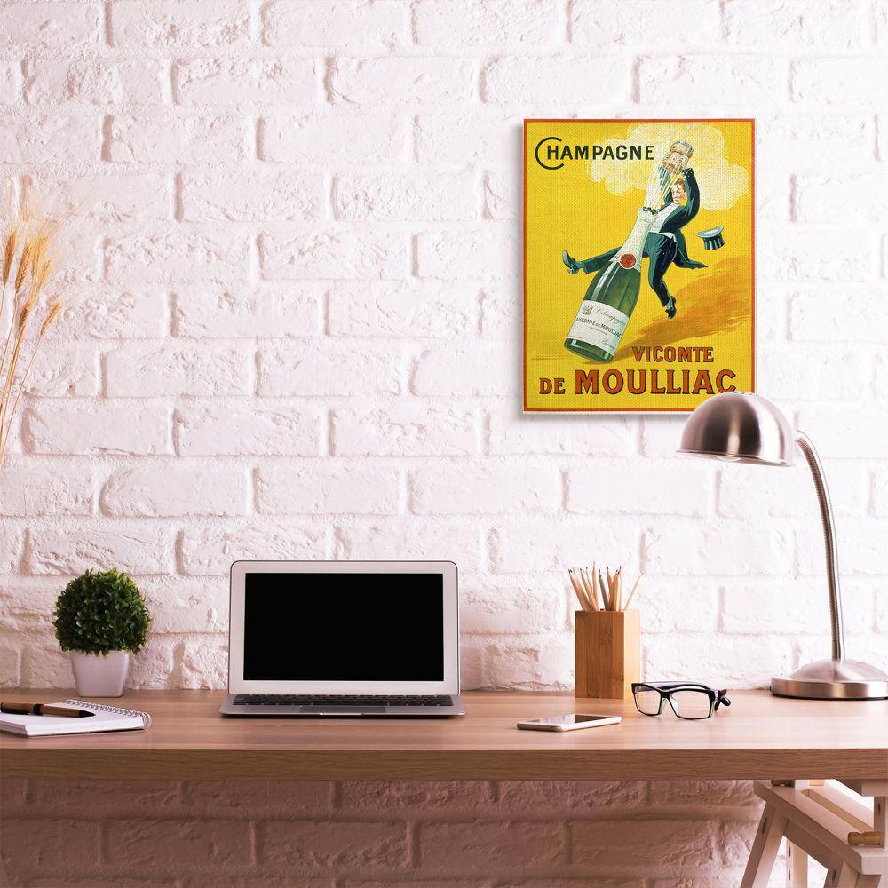 Vintage Yellow Champagne Bottle Canvas Wall Art, 24" x 30"