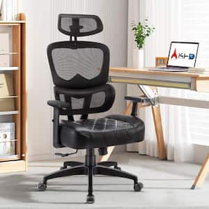 Office Chair Faux Leather Swivel Ergonomic Task Chair in Black with Arm, Backrest and Lumbar Support for Executive Desk