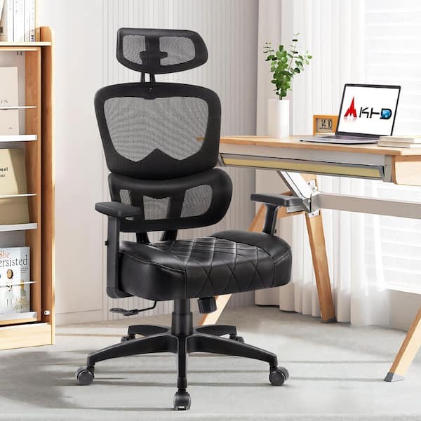 VECELO Office Chair Faux Leather Swivel Ergonomic Task Chair in Black with Arm, Backrest and Lumbar Support for Executive Desk