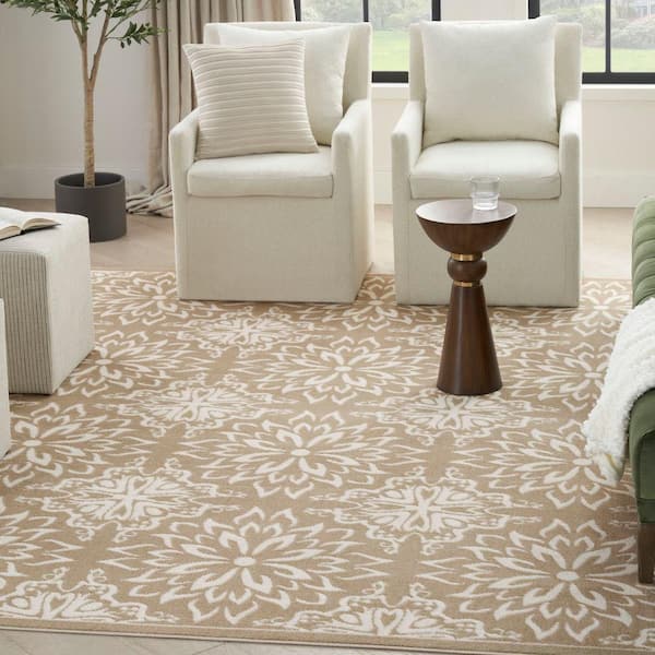 Jubilant Taupe 5 ft. x 7 ft. Floral Transitional Area Rug
