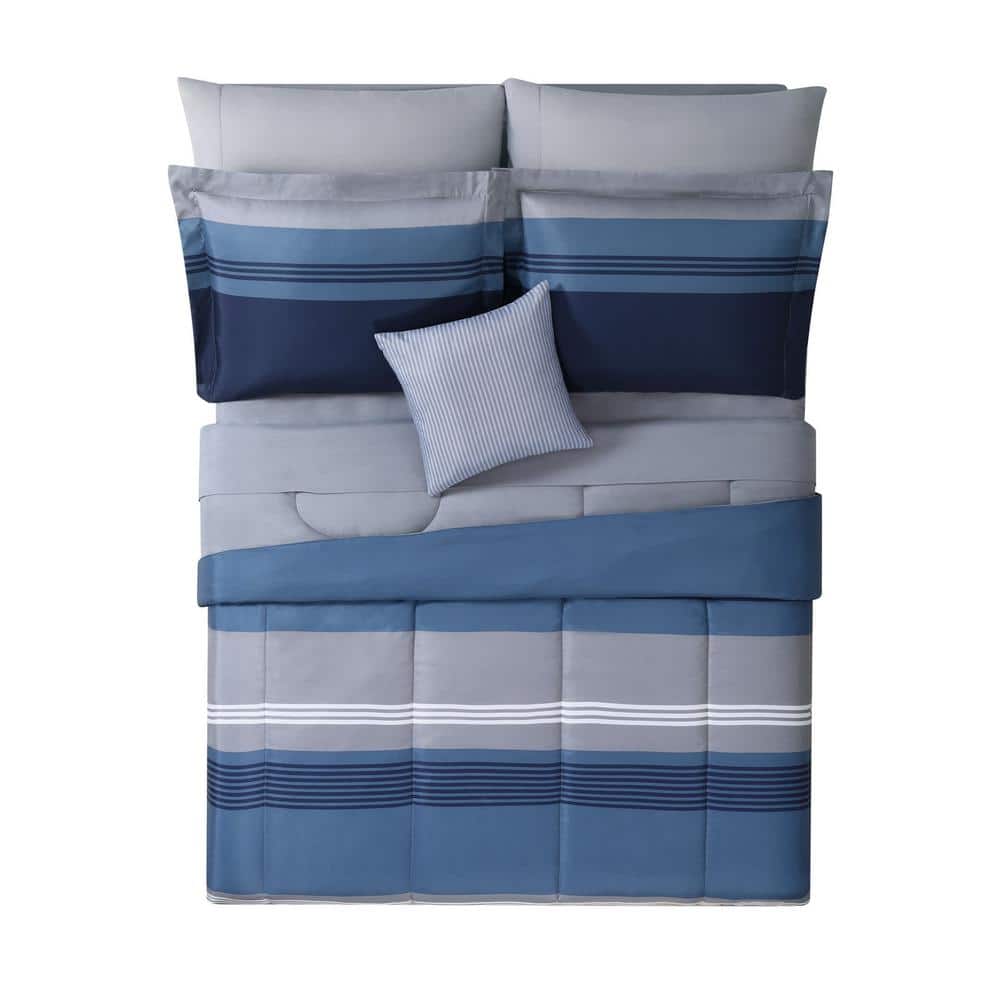Twin Blue Microfiber Reversible Bed in a Bag Set