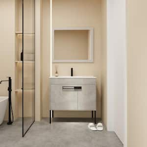 36 in. W x 18.3 in. D x 35 in. H Freestanding Bath Vanity in Cement Grey with One White Ceramic Single Sink Top