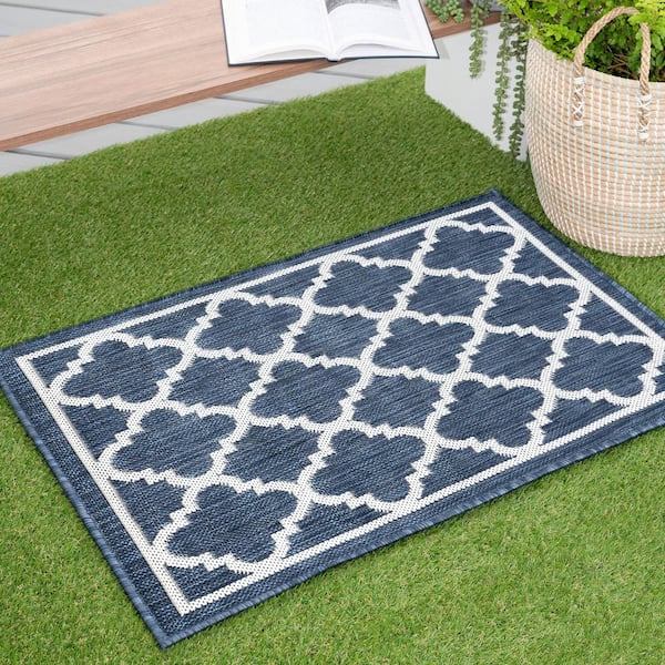 Eco Geometric Navy 2 ft. x 3 ft. Indoor/Outdoor Area Rug