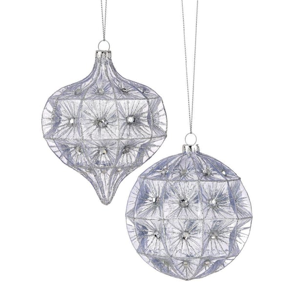 4-4.5 in. Glass Jewel Ball and Kismet Ornament (Set of 2)