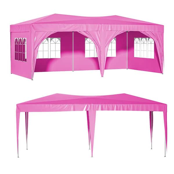 maocao hoom 10 ft. x 20 ft. Pink Pop Up Canopy Tent with 6 Sidewalls, Carry Bag, 6-Sand Bags, 6-Ropes and 12-Stakes