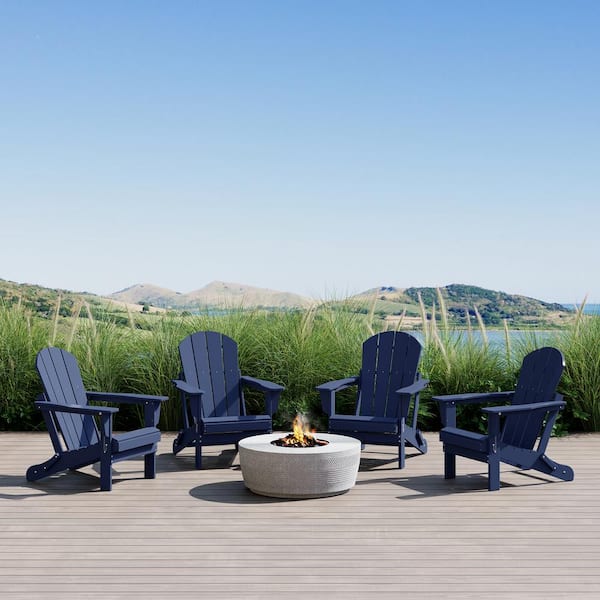 Laguna 4-Pack Fade Resistant Outdoor Patio HDPE Poly Plastic Classic Folding Adirondack Chairs in Navy Blue