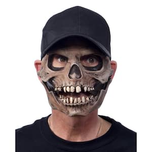 Moving Mouth Skeleton Skull Cap Mask with attached Adjustable Black Baseball Hat, Adult Halloween Costume, Unisex