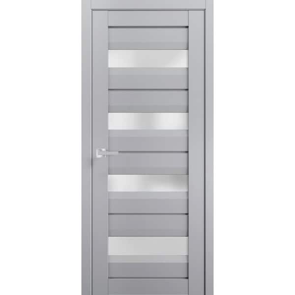 Sartodoors 28 in. x 80 in. 1 Panel Matte Grey Finished Solid Wood Sliding Door with Hardware
