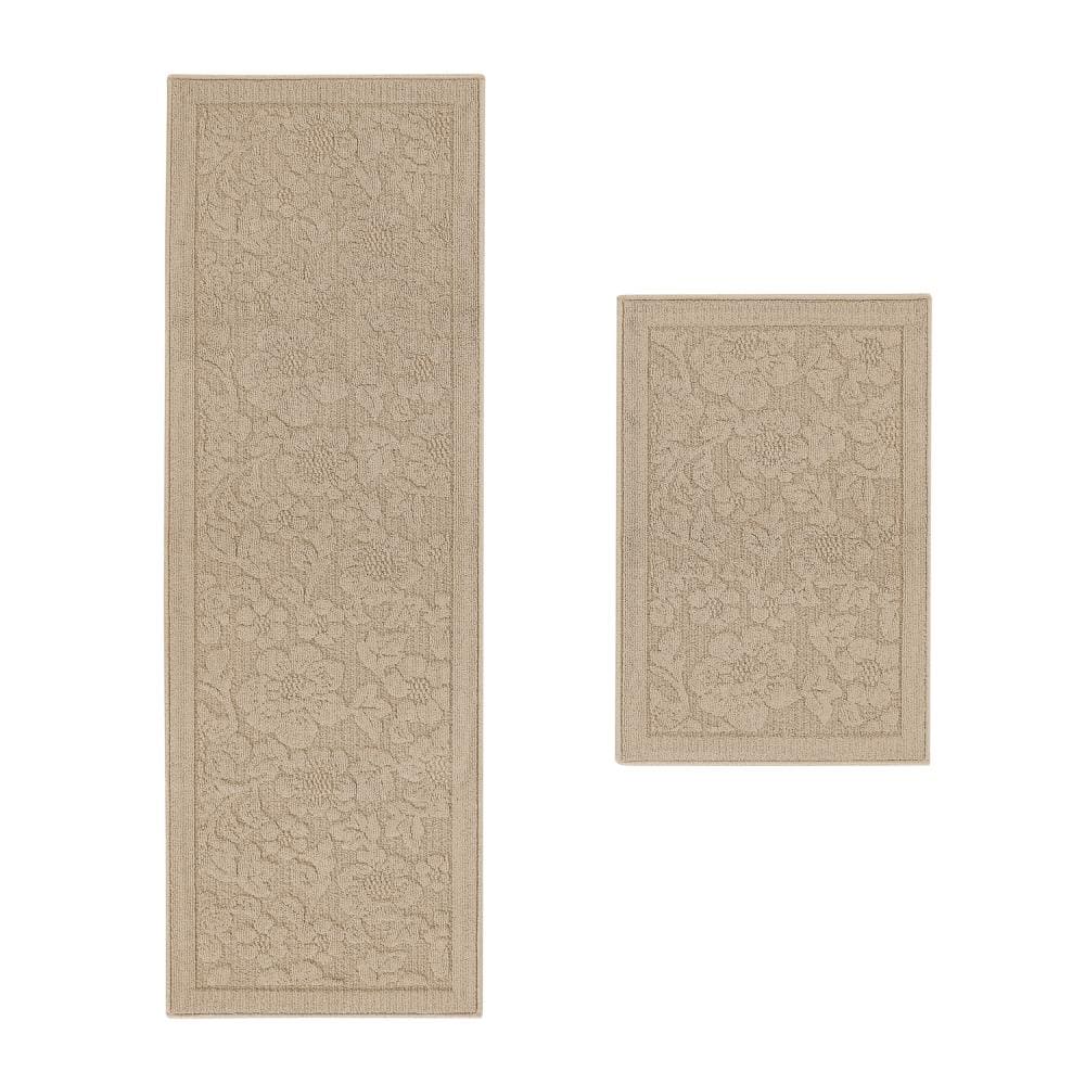 Rosemoor Beige 2 ft. X 6 ft. Floral Machine Washable 2-Piece Rug Set price history on PriceWatchPro