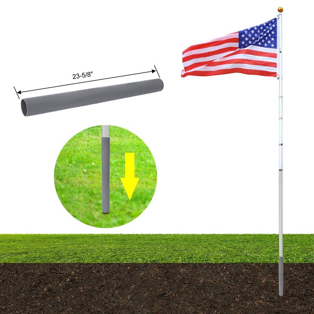 25FT Heavy Duty Aluminum Telescopic Flagpole Kit with Gold Ball Topper