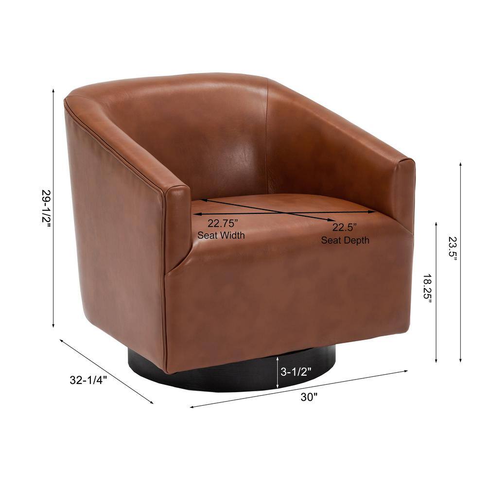 Gaven Black Faux Leather Swivel Barrel Chair with Wood Base