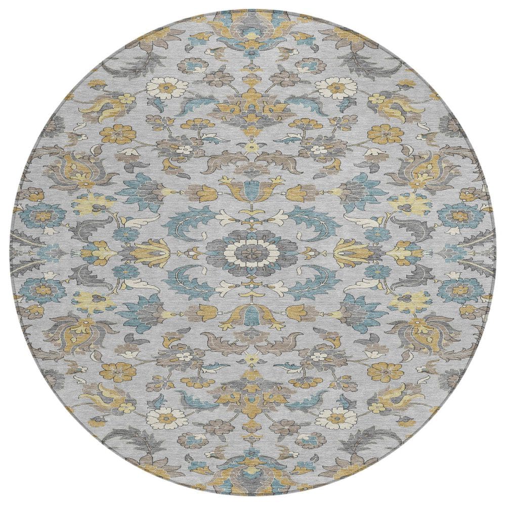 Chantille Machine Washable Indoor/Outdoor Abstract ACN2473 Silver 8 ft. x 8 ft. Round Rug price history on PriceWatchPro