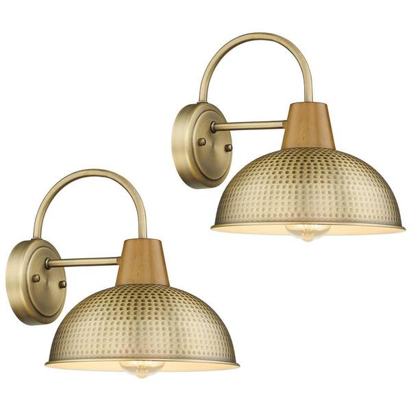 JAZAVA 10.2 in. Gold No Motion Sensing Outdoor Hardwired Barn Wall Sconce Waterproof Lantern Scone with No Bulbs Included