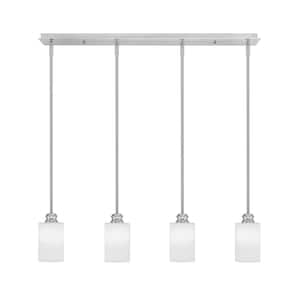 Albany 60-Watt 4-Light Brushed Nickel, Linear Pendant Light with 4 in. White Muslin Glass and No Bulbs Included