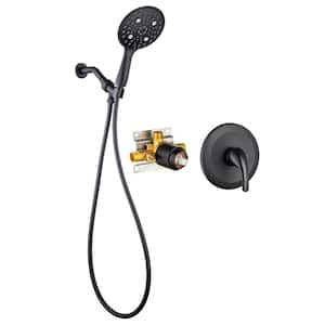 Mondawell 6-Spray Patterns 6 in. Wall Mount Handheld Shower Head with Trim and Valve in Matte Black