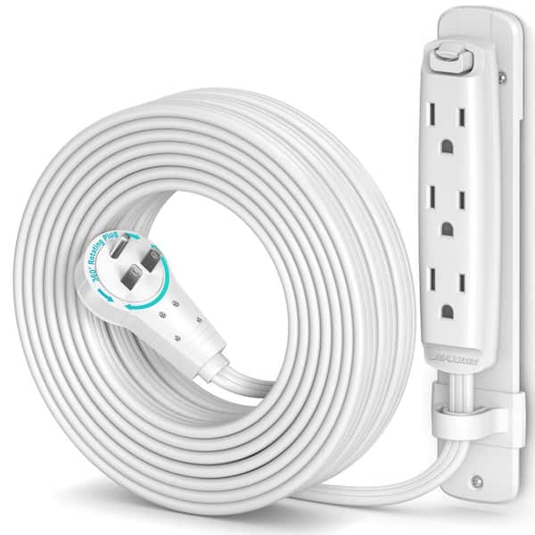 25 ft. 16/3 Light Duty Indoor Extension Cord 360° Rotating Flat Plug 1-Sided with Loop and Bracket, White
