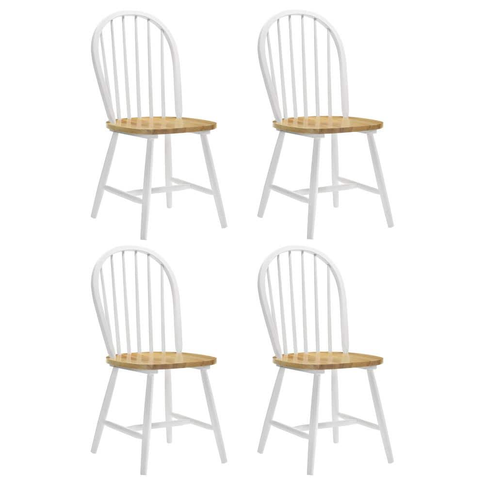 White and Natural Brown High Back Windsor Side Chair