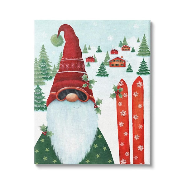 Stupell Industries Gnome Skiing Winter Slopes by Emma Leach 1-Piece Unframed Graphic Print Nature Poster Art Print 40 in. x 30 in.