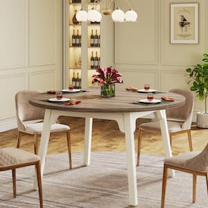 Halseey 47 in. Farmhouse Gray and White Wood 4 Legs Round Dining Table Dinner Kitchen Table for 4 to 6 (without Chair)