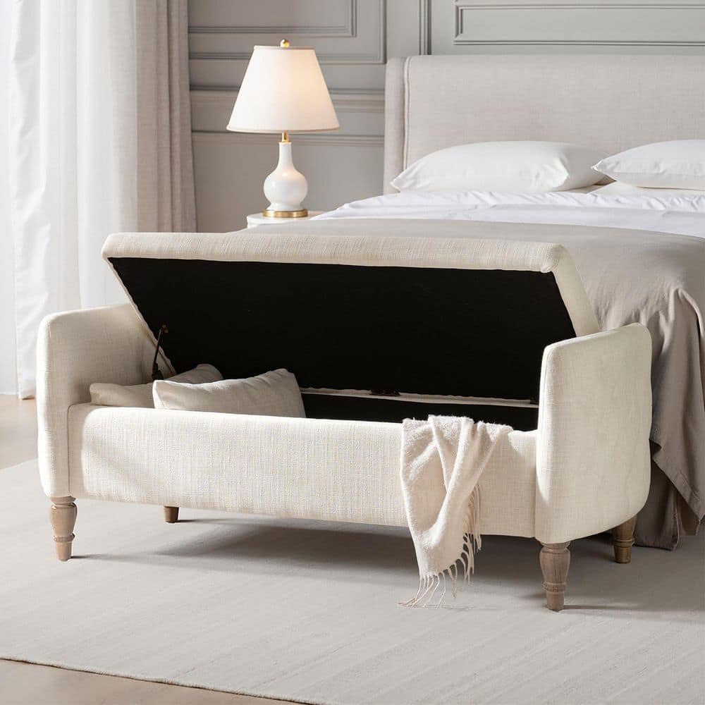 Reg 59 in. Ivory Bench with Solid Wood Legs - thumbnail 10