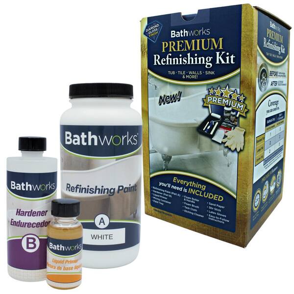 BATHWORKS 20 oz. DIY Bathtub and Tile Refinishing Kit- White BWK-01 ...