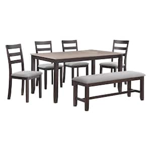 5-Piece Rectangle Brown and Gray Wood Top Dining Table and Chair Set (Seats 6)