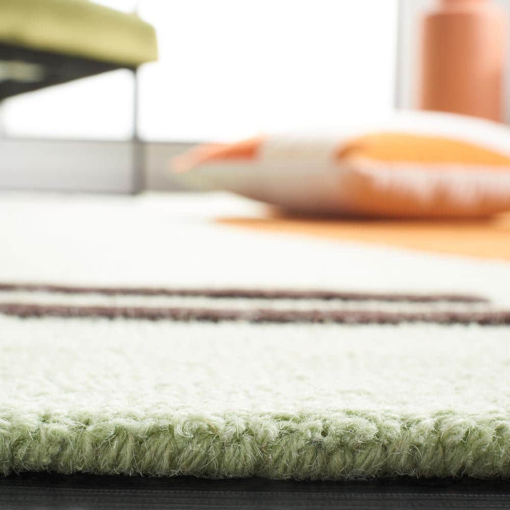 Green and Rust Hand-Tufted Wool Abstract Area Rug