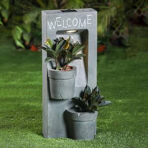 Welcome Two Pot MgO Planter Station with Solar Light