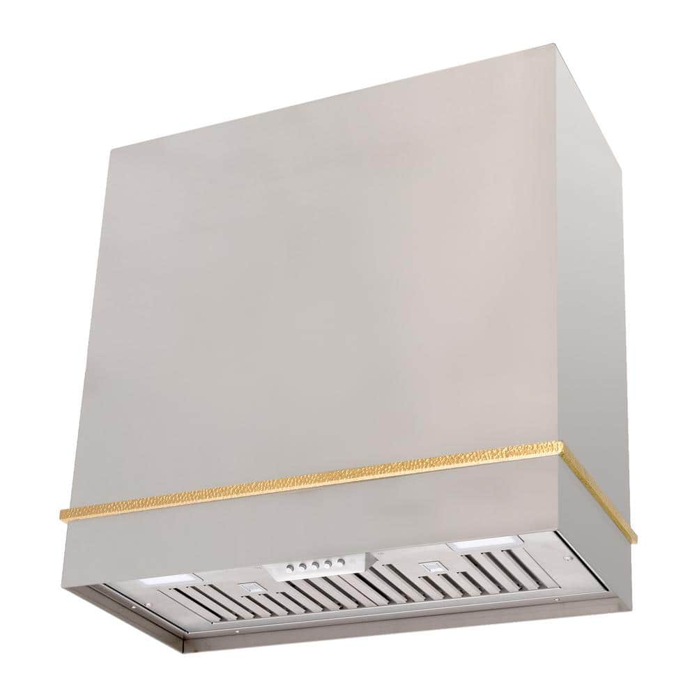 Akicon 30 in. 600 CFM Ducted Wall Mount Range Hood with Push Control, LEDs and Charcoal Filter, in Stainless Steel with Gold