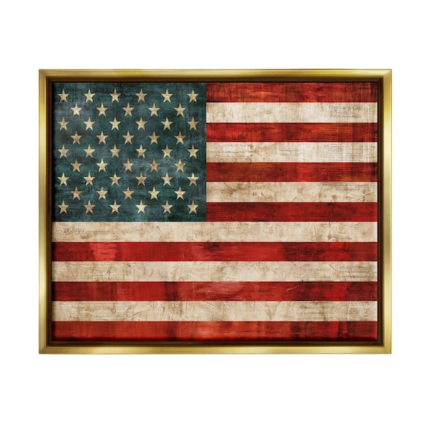 US American Flag Wood Textured Design by Luke Wilson Floater Frame Country Wall Art Print 25 in. x 31 in. .
